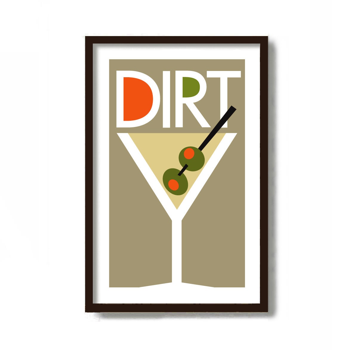 Cocktail Poster Dirty Martini Art Print Mid Century Modern Etsy