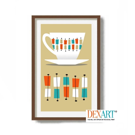 Mid Century Modern Kitchen Wall Art Print Coffee Cup Coffee Etsy