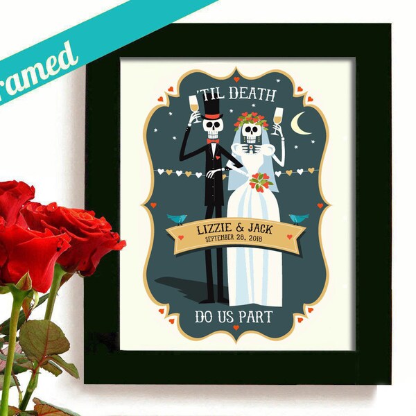 Regalo de boda gótico, día personalizado de la boda muerta, vestido de novia gótico, pareja de tatuajes, cráneo, decoración gótica del hogar, día de los muertos