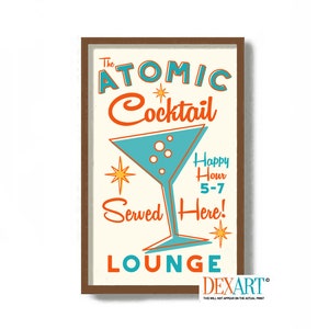 Home Bar Decor, Signature Cocktail Poster, Retro Atomic Cocktail Art Print, Unique Bar Gifts, Mid Century Modern Art Bar Sign Bartender Gift