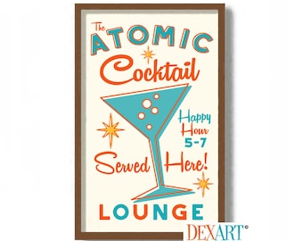 Home Bar Decor, Signature Cocktail Poster, Retro Atomic Cocktail Art Print, Unique Bar Gifts, Mid Century Modern Art Bar Sign Bartender Gift