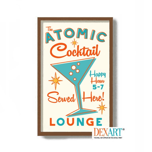 Home Bar Decor, Signature Cocktail Poster, Retro Atomic Cocktail Art Print, Unique Bar Gifts, Mid Century Modern Art Bar Sign Bartender Gift