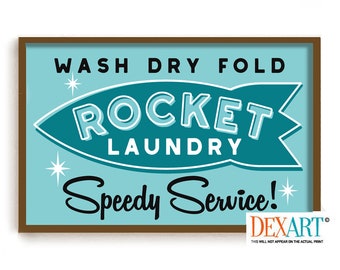 Retro Laundry Room Decor, Laundry Sign Wall Art Print, Atomic Mid Century Modern Art, Rocket Ship, Retro Wall Art, Washing Machine