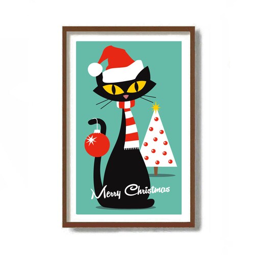 Mid Century Modern Cat Art Print Bartender Gift Cat Poster - Etsy