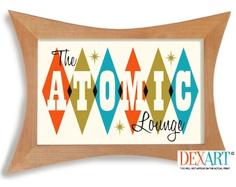 Atomic Starburst Decor Wall Art Print, 1950s Retro Cocktail Bar, Mid Century Modern Lounge Sign, Signature Martini Glass, Bartender Gift