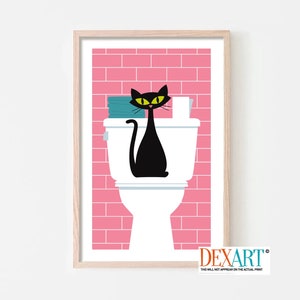 Bathroom Wall Decor, Black Cat Art Print, Laundry Room Decor, Mid Century Modern Wall Art, Laundry Sign, Cat Lover Gift, Farmhouse Sink