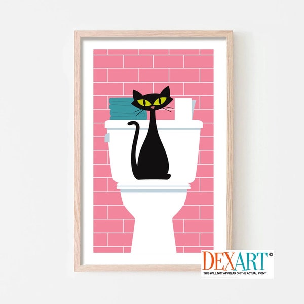 Bathroom Wall Decor, Black Cat Art Print, Laundry Room Decor, Mid Century Modern Wall Art, Laundry Sign, Cat Lover Gift, Farmhouse Sink