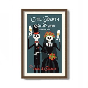 Halloween Wedding Gift, Skull Decor, Gothic Wedding Dress, Unique Wedding Gift for Couples, Personalized Art Print Til Death Do Us Part