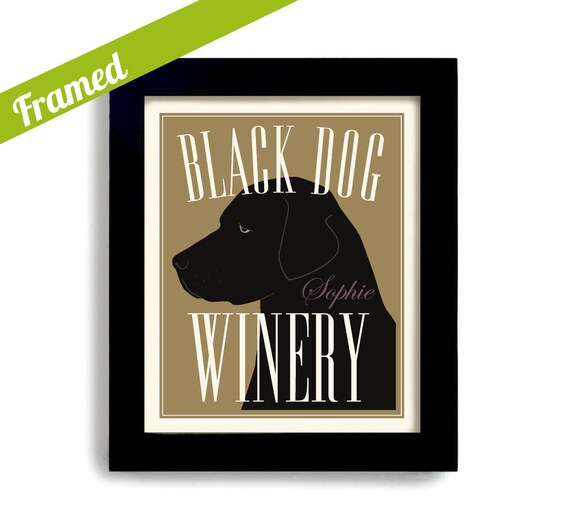 Black Lab Wine Gift Personalized Dog Art Vineyard Framed Bar Etsy
