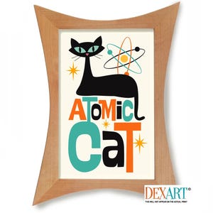 Atomic Cat Art Print, Retro Sign, Mid Century Modern Art, Kitchen Wall Art, Black Cat Lover Gift, Cat Mom Gift, Pantry Sign