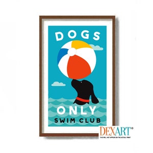 Swimmer Gift, Dog Beach Wall Art Print, Nautical Decor, Dog Lover, Black Labrador Retriever, Coastal Decor Poster, Life Guard, Beach Ball