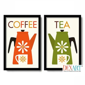 Mid Century Modern Kitchen Print Set, Coffee and Tea Art (11x17)