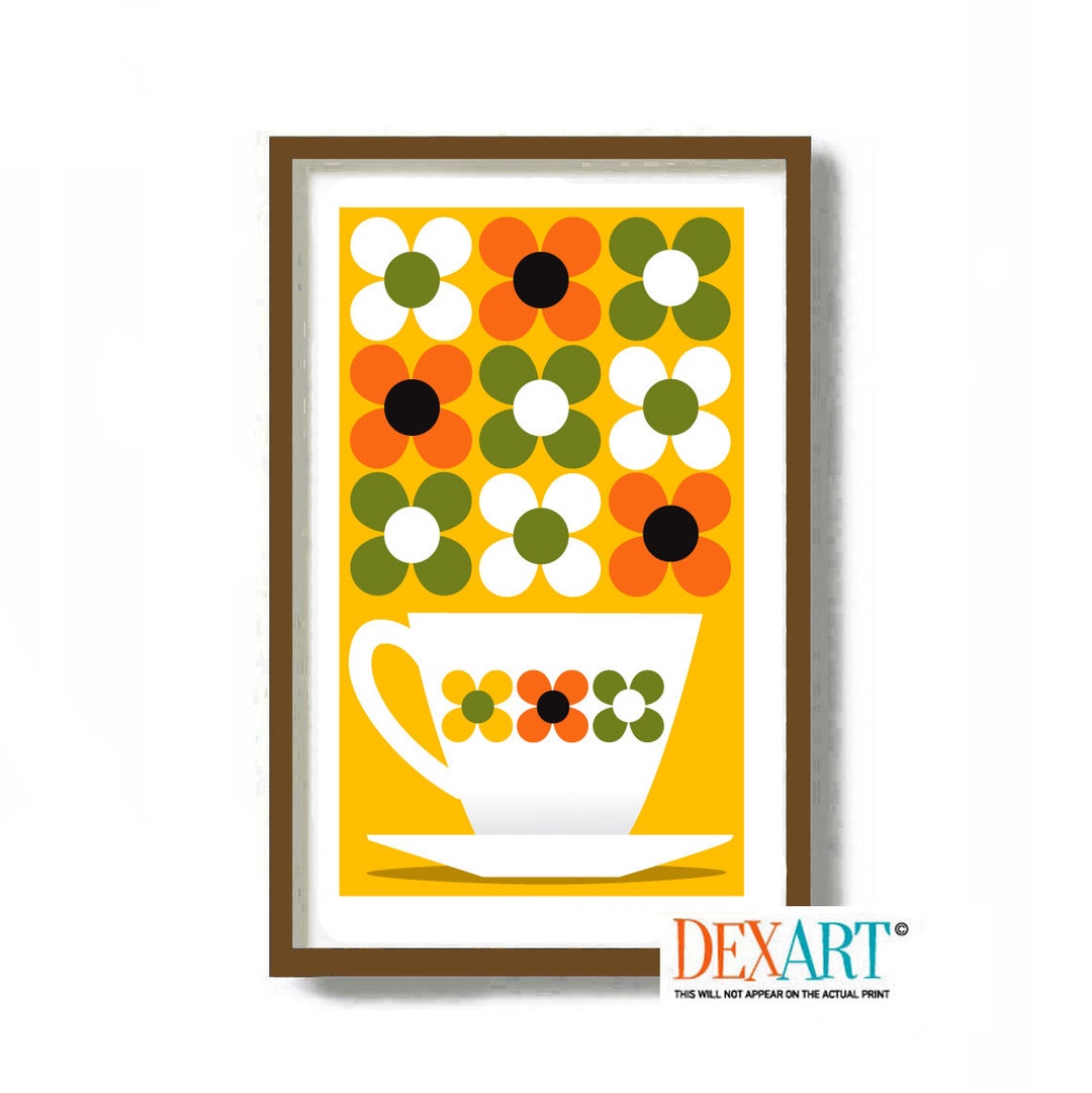 Mid Century Modern Kitchen Wall Art Print, Coffee Cup, Coffee Bar Sign