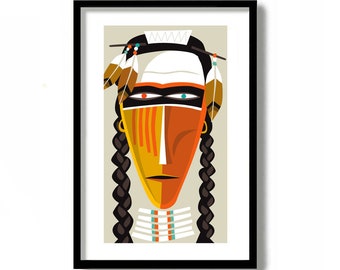 Native American Art, Mid Century Modern Art Print, American Indian, Wall Art, Southwest Art Print, Cowboy Print, Rustic Western Decor