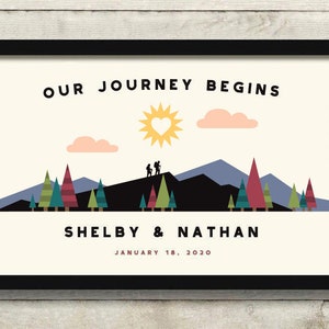 Hiking Wedding Gift for Couple, Outdoor Enthusiast, Adventure Awaits Adventurous Couple Personalized Art Print Outdoorsy Camping Backpacking