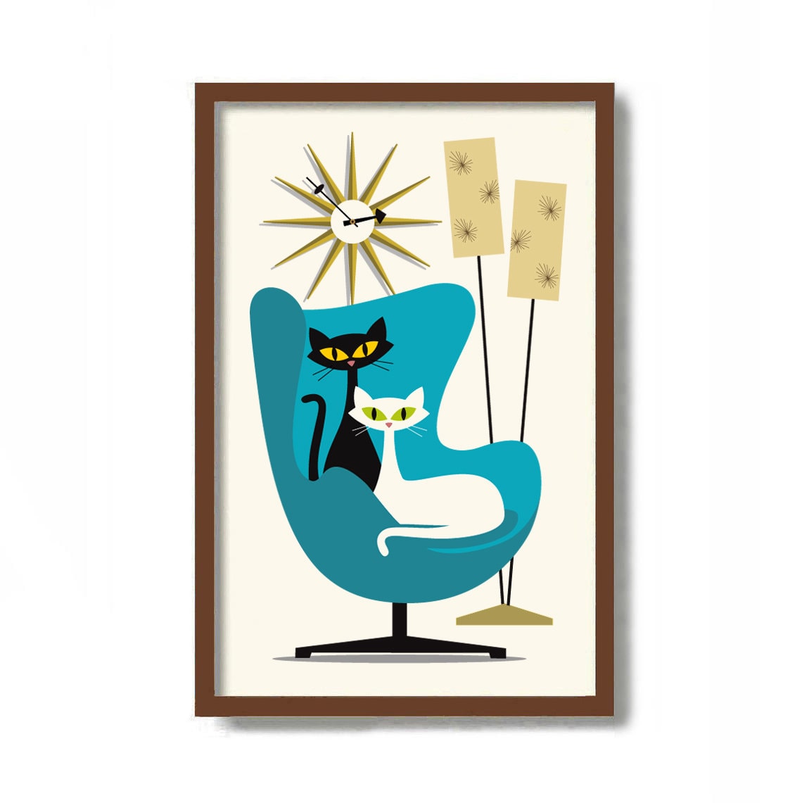 Atomic Cat Art Print Mid Century Modern Wall Art Cat Lover | Etsy