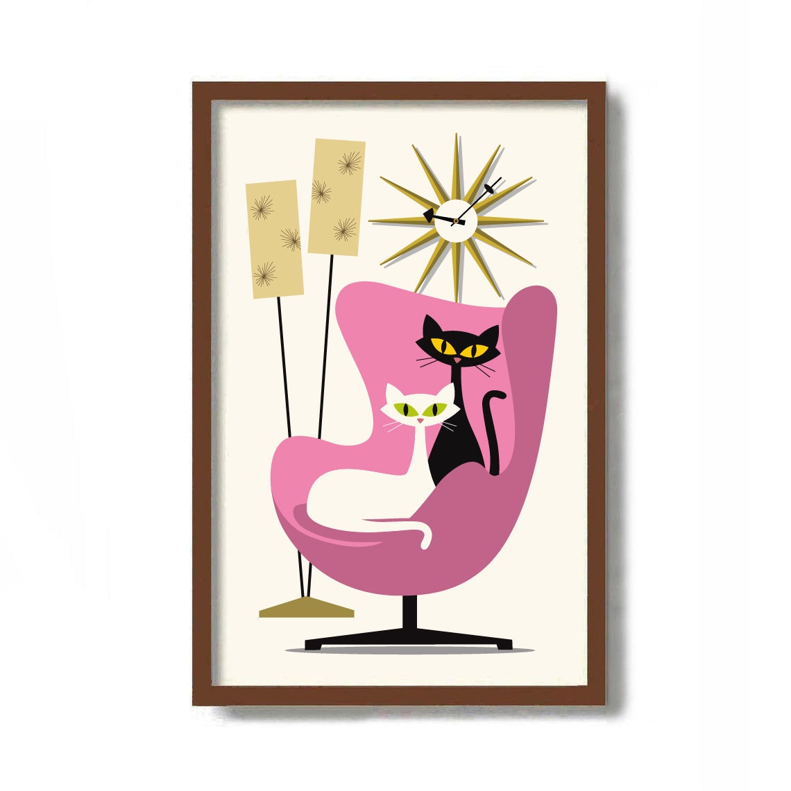Atomic Cat Art Print Mid Century Modern Wall Art Cat Lover Etsy
