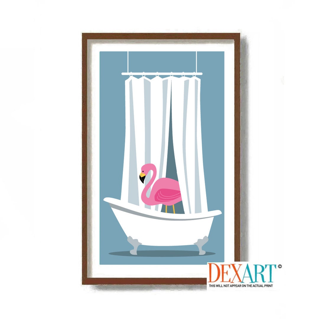 Pink Flamingo Bathroom Decor, Mid Century Modern Art Print, Bath Wall Art, Tropical Florida