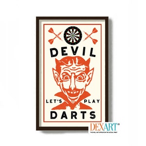 Darts Gift, Dart Player, Devil Decor Art Print, Beer Lover Gift, Irish Art Idea, Dart Board, Bar Sign, Pub Sign, Competition Darts Man Cave
