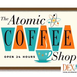 Mid Century Modern Kitchen Atomic Wall Art Print, Coffee Cup, Coffee Bar Sign, Retro Kitchen Decor, Coffee Art