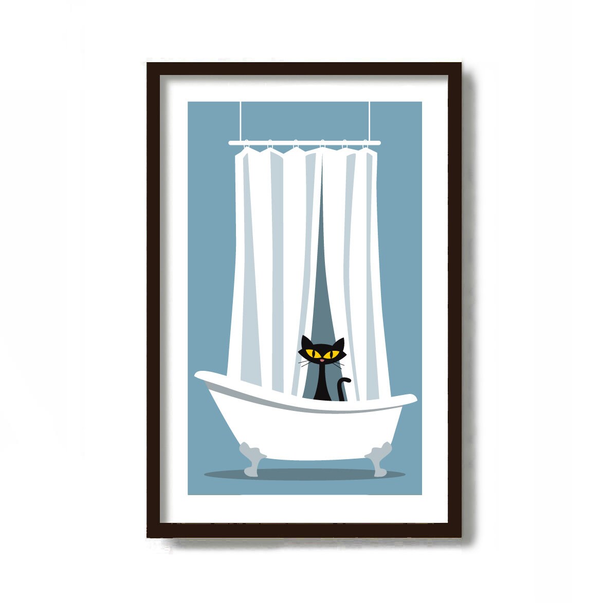 Cat Bathroom Decor Mid Century Modern Bathroom Art Cat Art Etsy