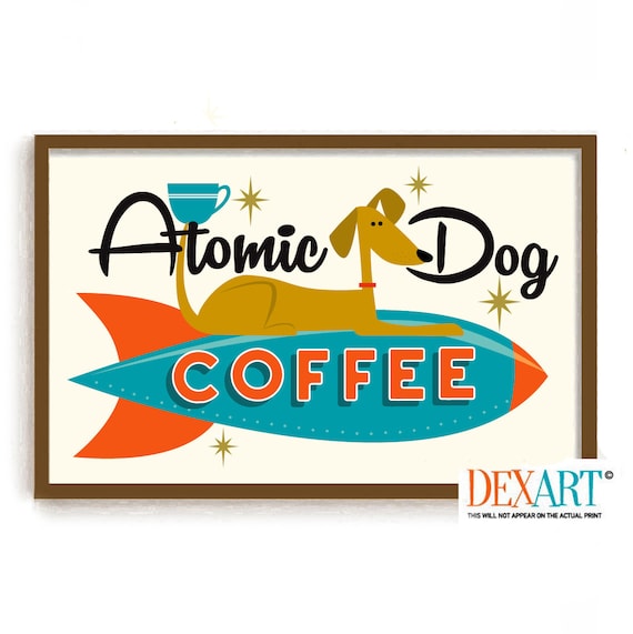 ATOMIC CENTURY 176cm ビンディング、クトー、シール セット Atomic Dog Coffee Art Print: Mid Century Modern Kitsch Wall Decor