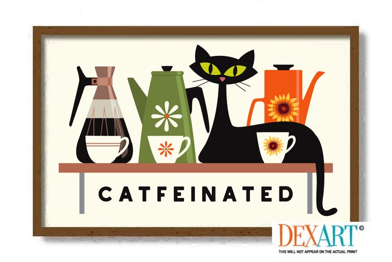 Mid Century Modern Wall Art Kitchen Print Black Cat Lover - Etsy