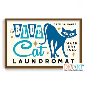 Mid Century Modern Laundry Room Decor Cat Wall Art Print, Palm Springs, Retro Wall Art Blue Cat Art, Cat Mom, Laundry Sign Washing Machine