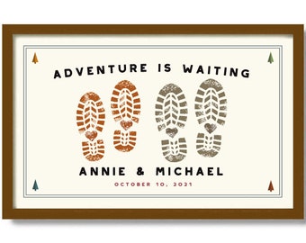 Adventure Awaits Personalized Wedding Gift for Outdoor Couple Rustic Decor, Loves to Camp Hikers Gift Outdoor Lover Cabin Decor Rustic