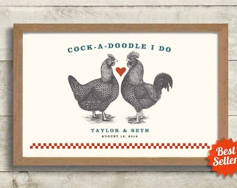 Farmhouse Wedding Gift, Country Wedding Decor, Personalized Barn Wedding Gift Rustic Decor Farm Wedding Chicken Rooster Barn Art Outdoor