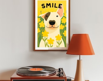 Bull Terrier Dog Wall Art Print, Happy Dog Gifts for Dog Lovers, Smile Dog Art Print, This Is My Happy Place, Family Pet Dog