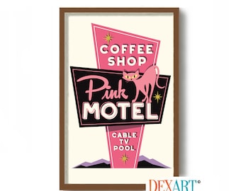 Mid Century Modern Atomic Cat Art Print, Kitchen Wall Decor, Cafe Sign, Atomic Retro Sign, Coffee Shop, Southwestern Decor, Route 66 Sign