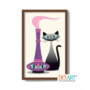 Siamese Cat Art Print, Genie in a Bottle, Cat Mom Gift, Genie Lamp, Mid Century Modern Art, Best Friend Gift, Cat Lover Gift, Atomic Cat