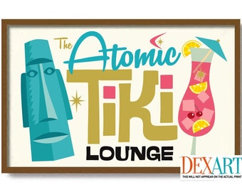 Tiki Bar Sign, Mid Century Modern Art Print, Atomic Art, Tropical Florida Decor, Palm Springs, Jungle Bamboo Decor, Tropical Cocktail