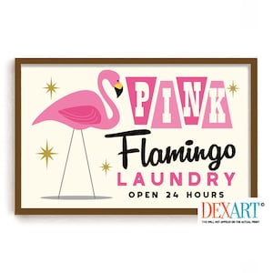 Plastic Pink Flamingo Mid Century Modern Art Print, Laundry Room Decor Wall Art, Laundry Sign, Florida Decor, Yard Flamingo