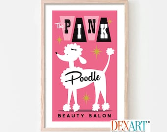 Poodle Art Print for Bathroom, Womans Bedroom Decor, Dog Lover Gift, Mid Century Modern Wall Art, Toy Poodle