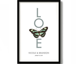 Butterfly Wall Art Personalized Mid Century Modern Wedding Gift, Unique Engagement Modern Wall Art Contemporary Design Nature Decor
