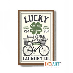 Laundry Room Decor, Irish Laundry Sign, Bicycle Art Print, Lucky Four Leaf Clover, Washing Machine, Bathroom Art, Powder Room, Mudroom