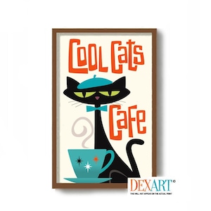 Black Cat Print French Cafe Coffee Sign Gift Idea Kitchen Art Print Mid Century Modern Coffee Sign Poster Sign Cat Decor Beatnik Style