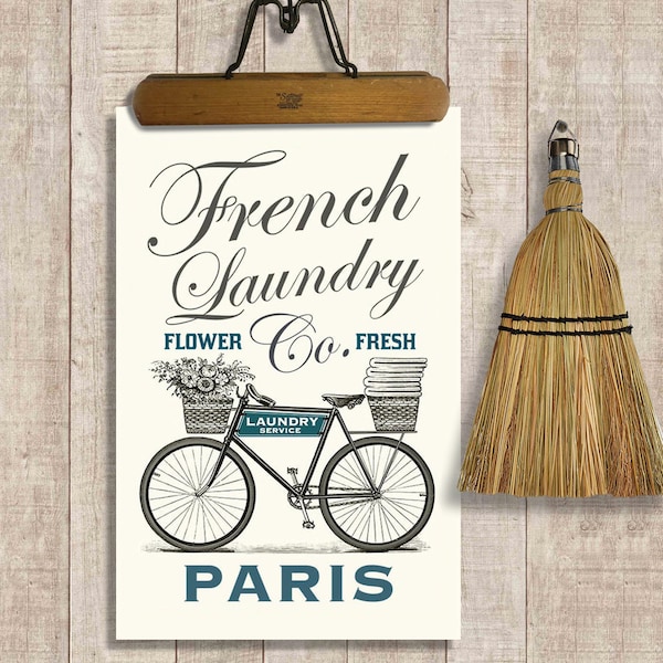 Laundry Room Sign French Poster Vintage Bicycle Washing Machine Laundry Art French Country Home Sign French Chic Art Print Paris France