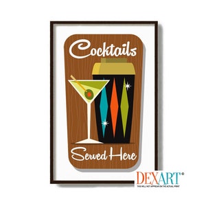 Vintage Cocktail Shaker Art Print, Signature Cocktail Poster, Mid Century Modern Art Bar Sign, Bartender Gift, Bar Decor Martini Wall Art