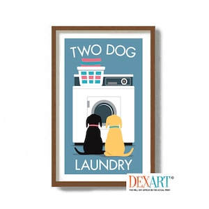 Laundry Room Decor with Dogs, Laundry Sign, Labrador Retriever Art Print, Washing Machine, Laundry Soap, Yellow Black Dog, Laundry Hamper