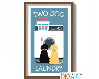 Laundry Room Decor with Dogs, Laundry Sign, Labrador Retriever Art Print, Washing Machine, Laundry Soap, Yellow Black Dog, Laundry Hamper