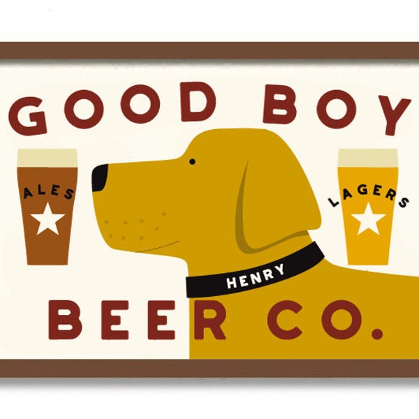 Personalized Dog Lover Gift, Golden Retriever Art Print, Beer Art, Yellow Lab, Labrador Gifts, Craft Beer, Yellow Labrador Pantry Sign Decor