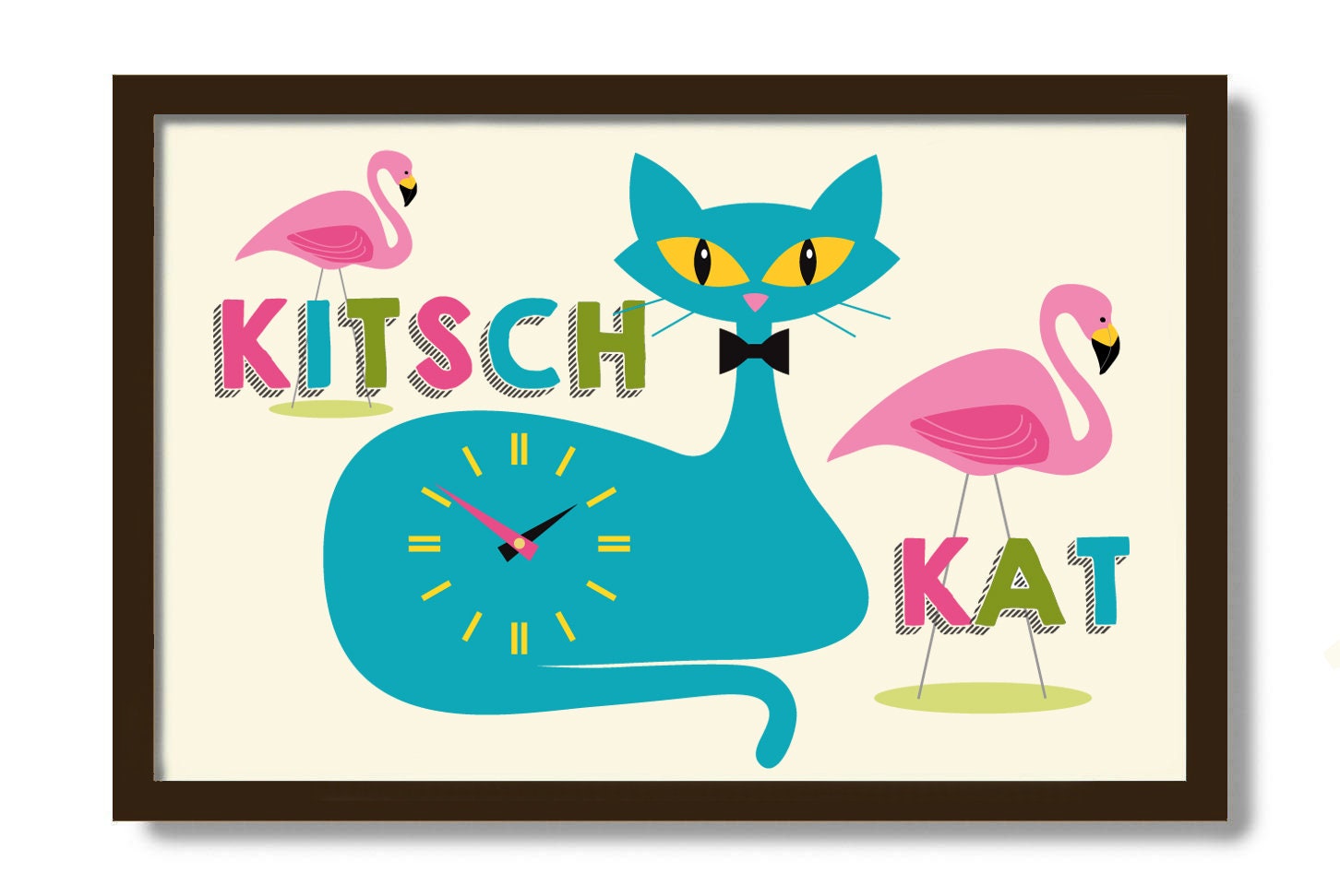 Mid Century Modern Wall Art Kitsch Decor Cat Art Print Pink Etsy