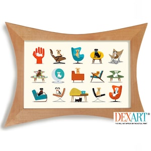 Mid Century Modern Dog and Chair Wall Art Print, Contemporary Chairs, Pet Parent, Swan Chair, Atomic Dog Lover Gift Dog Wall Art Eames Chair