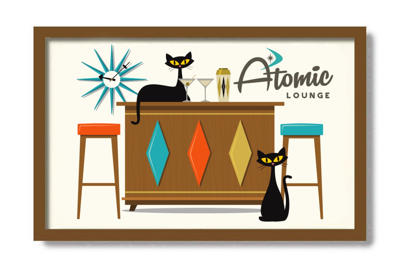 Atomic Cat Decor Mid Century Modern Cocktail Bar Sign | Etsy
