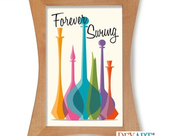 Swung Vase Wall Art Print, Mid Century Modern Glass Decanter, Colorful Glass Genie Bottle, Wall Art, Retro Decor