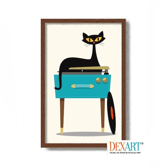 Black Cat Wall Art Print Rock Music Poster Mid Century Etsy