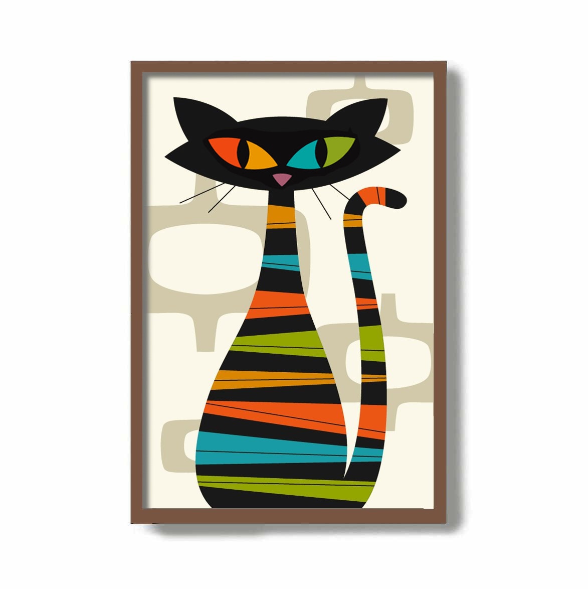 Black Cat Art, Mid Century Wall Art Print, Cat Lover Gift, Wall